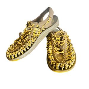 KEEN Uneek Sandals Womens 9 Yellow Grey Brown Cord Outdoor Shoes 1014632